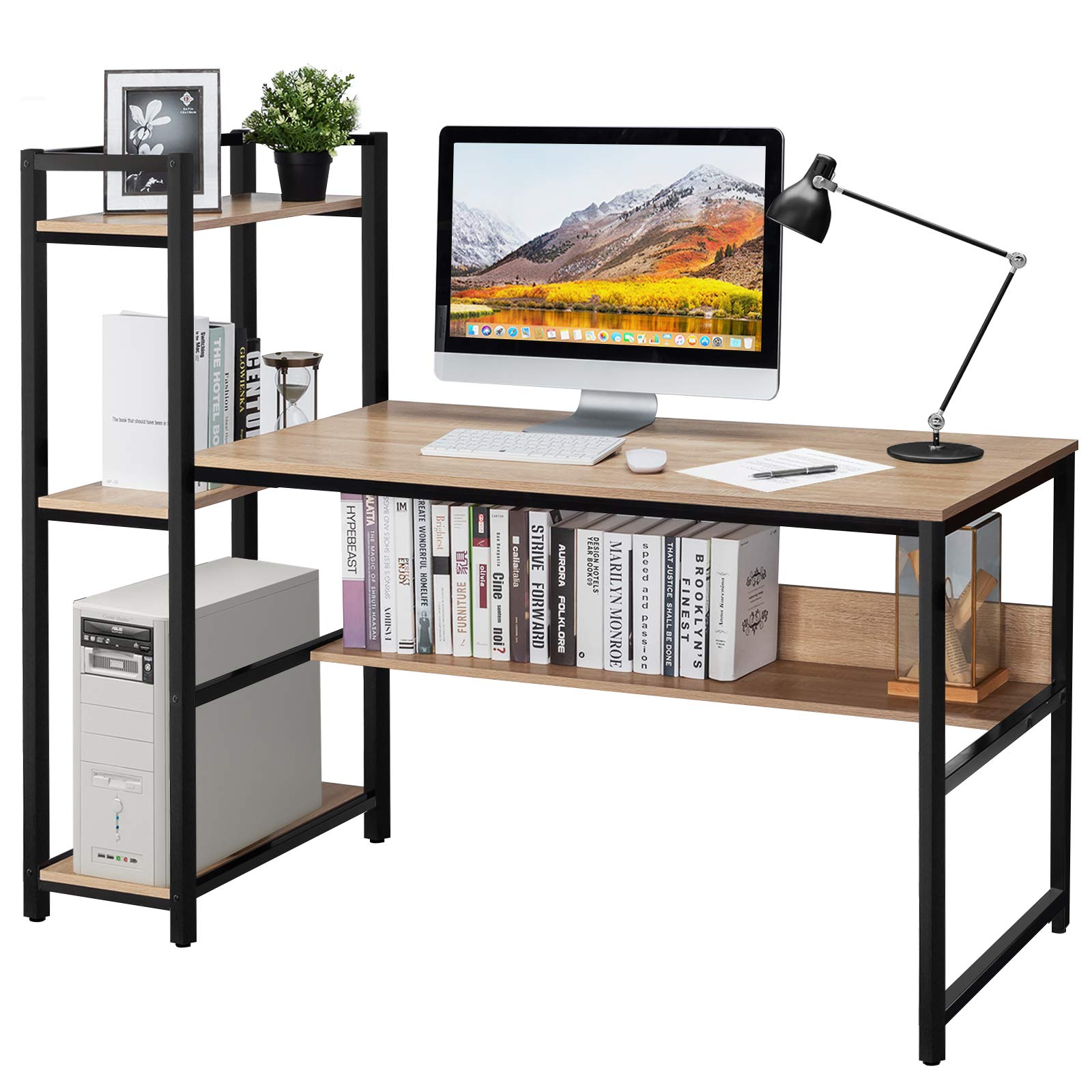 Computer Desk with 4 Shelves - Tangkula